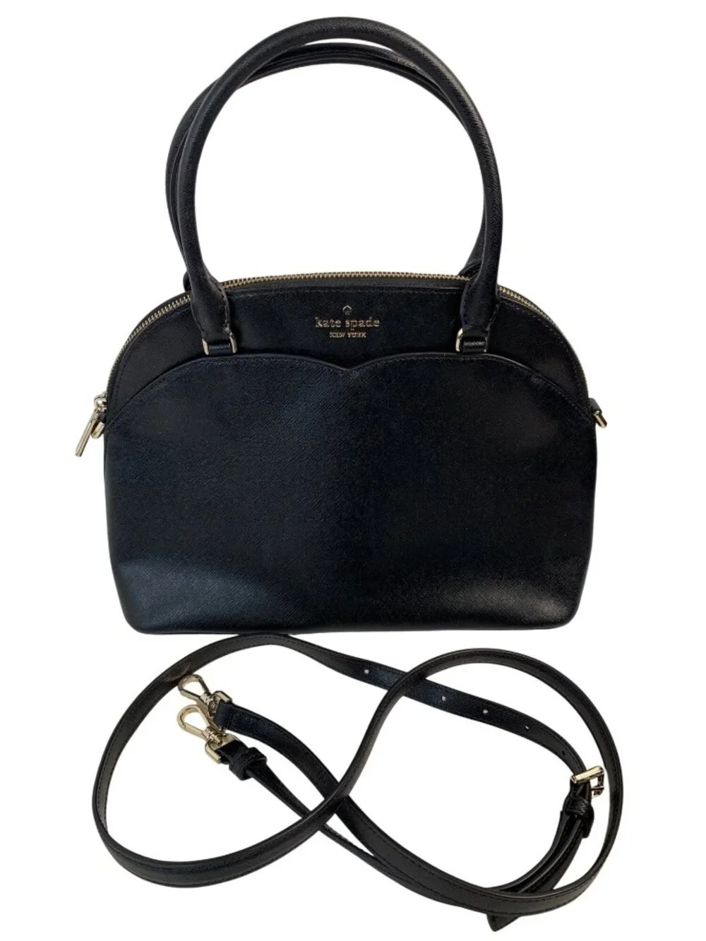 Kate Spade Black Leather Dome Satchel Crossbody Bag M 12 x 9 EUC Sylvia